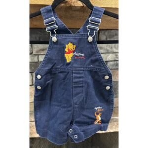 Infant Vtg Winnie The Pooh Tigger Embroidered Denim Short Overalls 18 M *A7